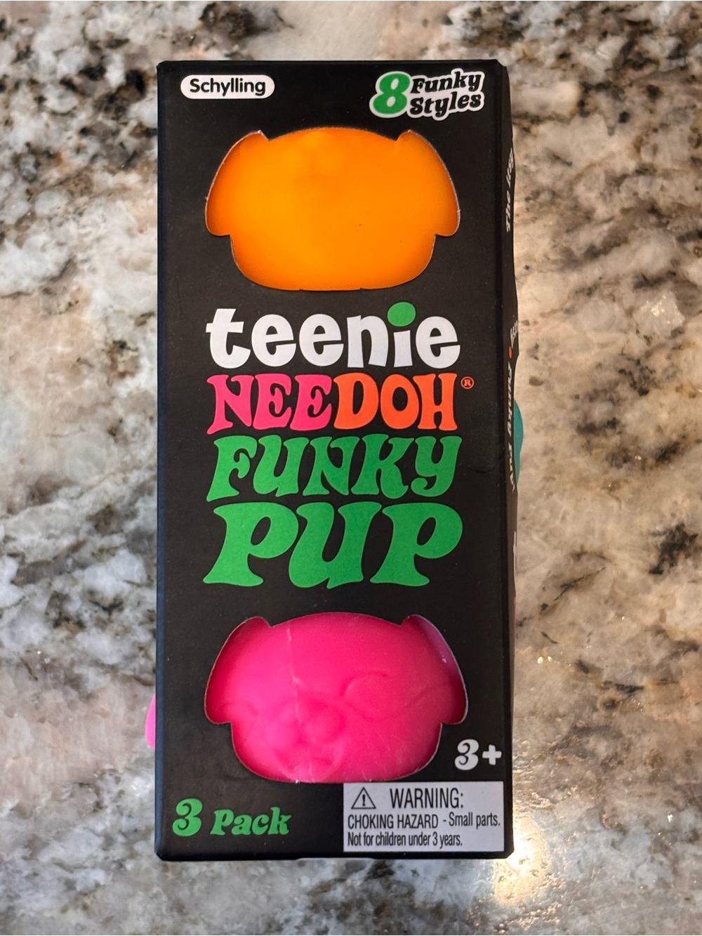 Schylling Teenie Needoh Funky Pup 3-Pack - Teal, Hot Pink and Orange